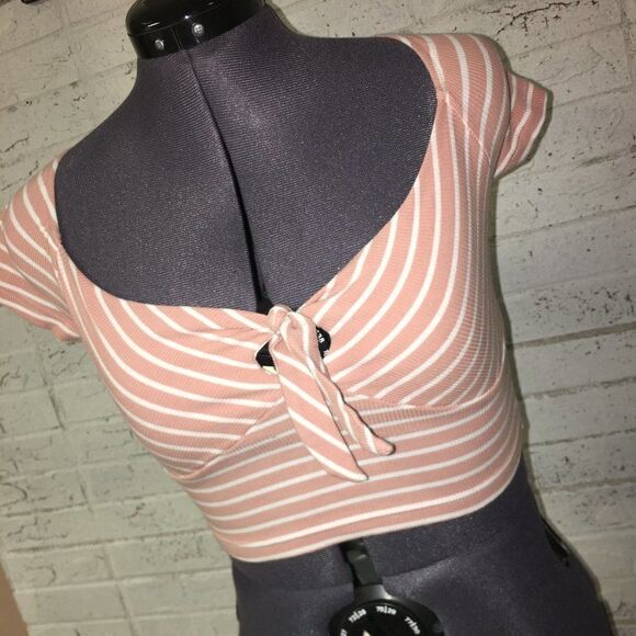 Striped Crop Tie Front Top 7 - Picture 1 of 6